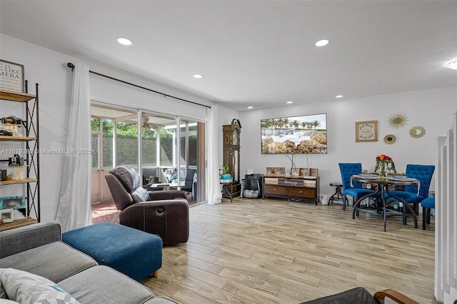 living room featuring light wood-type flooring