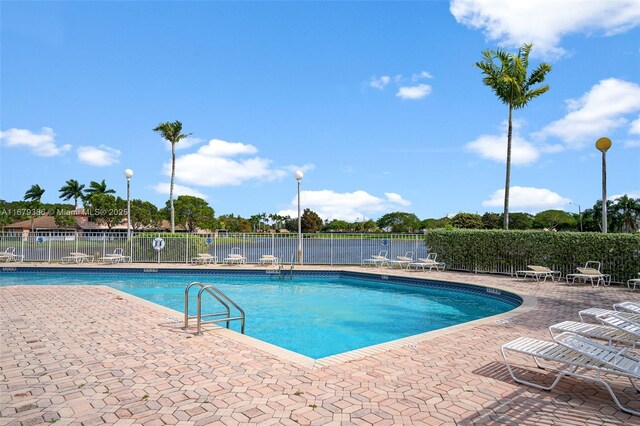 view of swimming pool featuring a patio area