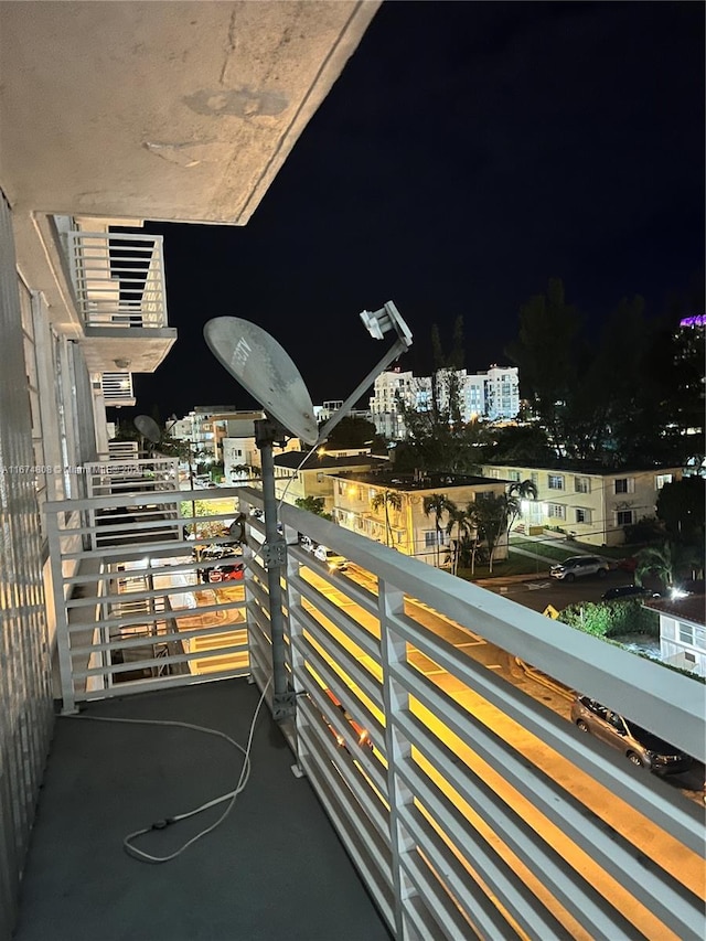 view of balcony at night