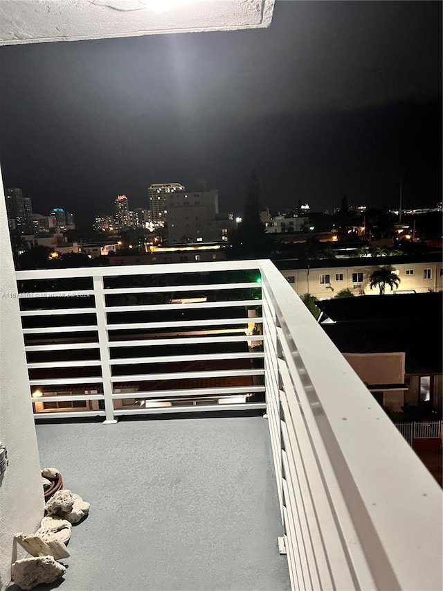 view of balcony at night