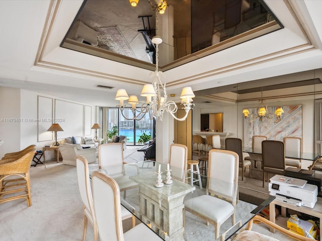 2800 Island Blvd Unit 702, Aventura, FL 33160 - carpeted dining space with a chandelier and a raised ceiling