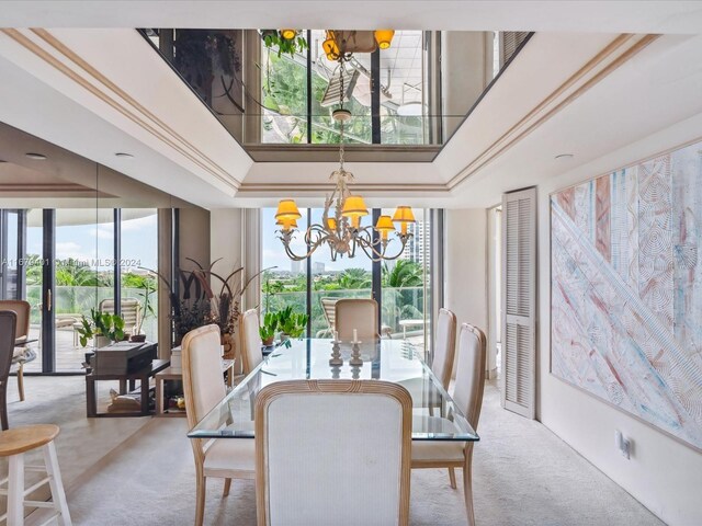 2800 Island Blvd Unit 702, Aventura, FL 33160 - dining area with carpet floors, a chandelier, and plenty of natural light