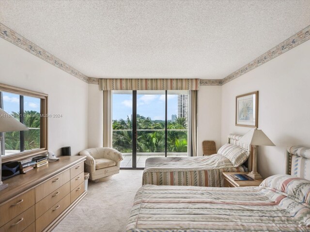 2800 Island Blvd Unit 702, Aventura, FL 33160 - bedroom featuring access to outside, a textured ceiling, light carpet, and multiple windows