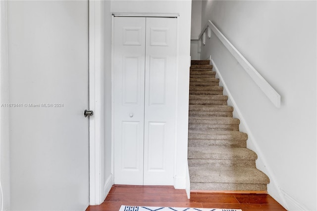 stairway with wood-type flooring