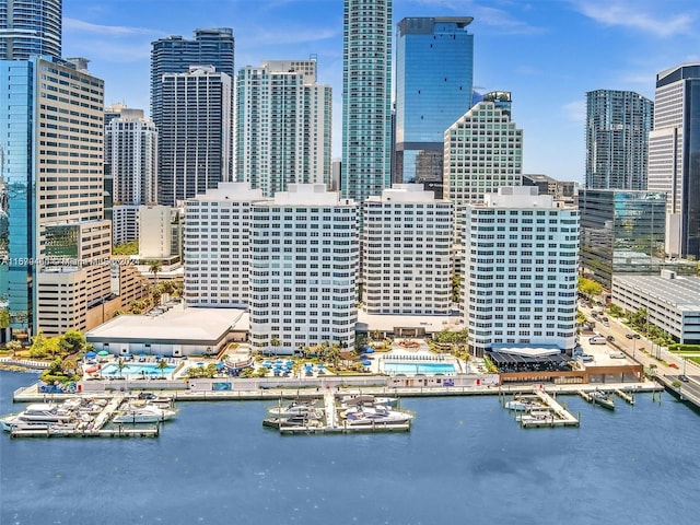 view of city with a water view