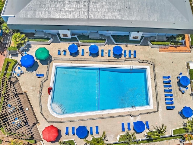 view of swimming pool with a patio