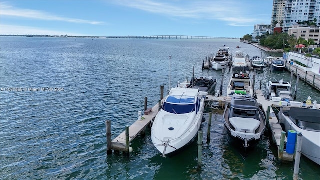 view of dock featuring a water view