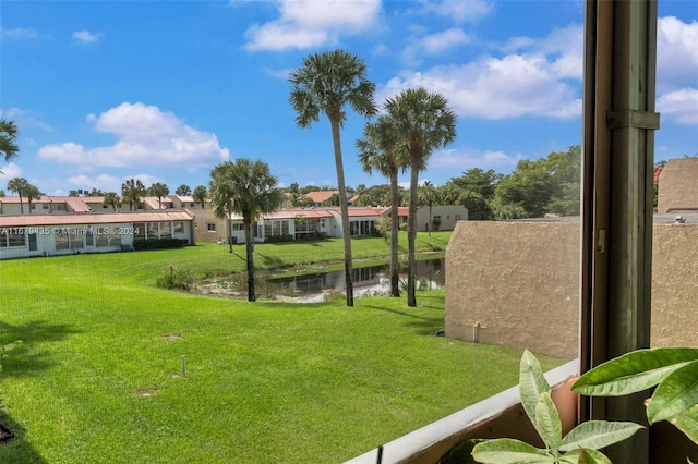 view of yard with a water view