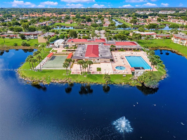 aerial view with a water view