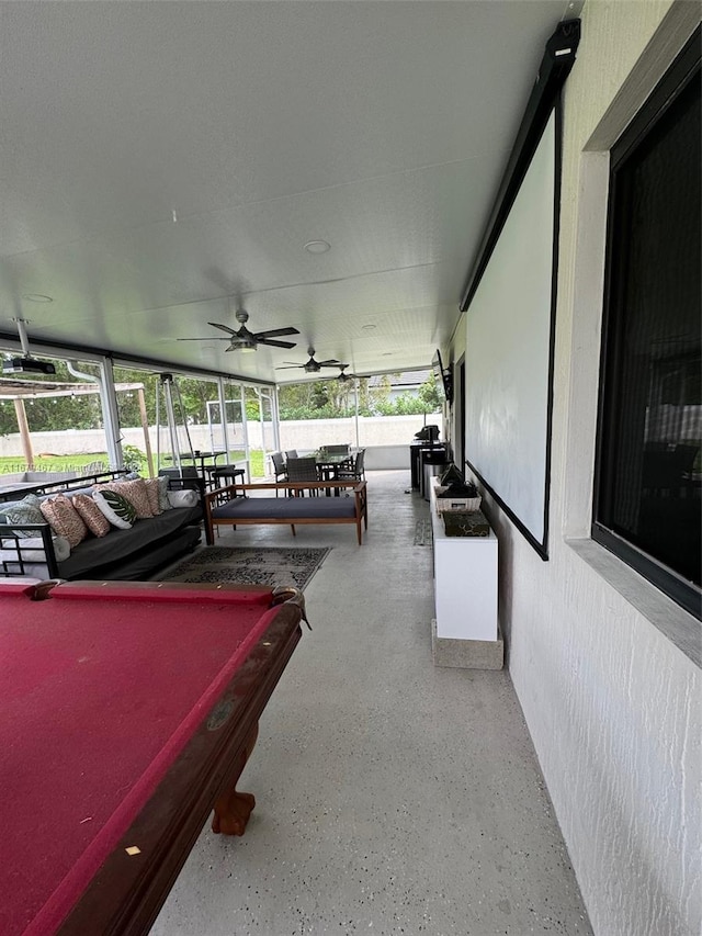 game room featuring ceiling fan and billiards