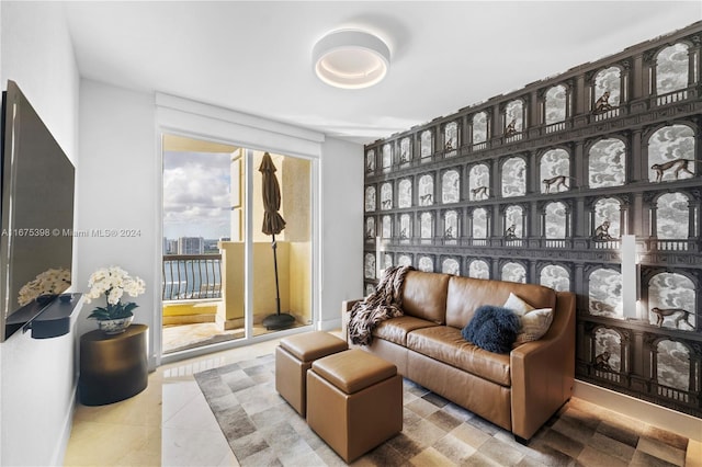 sitting room with light tile patterned floors