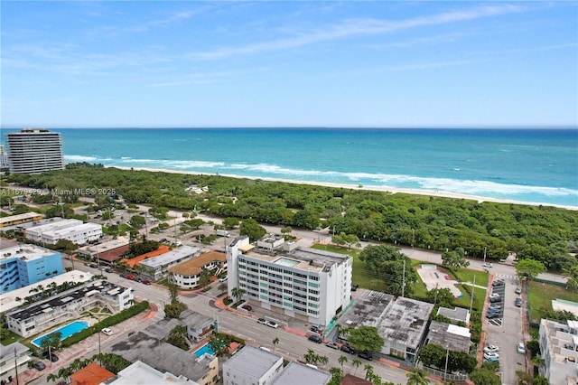 aerial view with a beach view and a water view