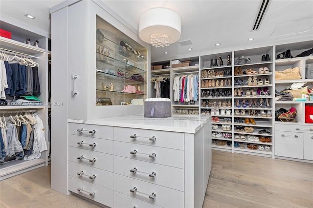 walk in closet featuring light hardwood / wood-style floors