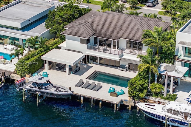 aerial view with a water view