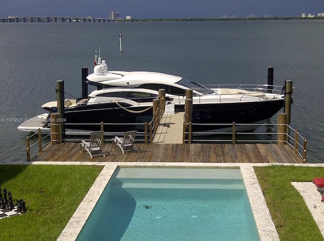 view of dock with a water view