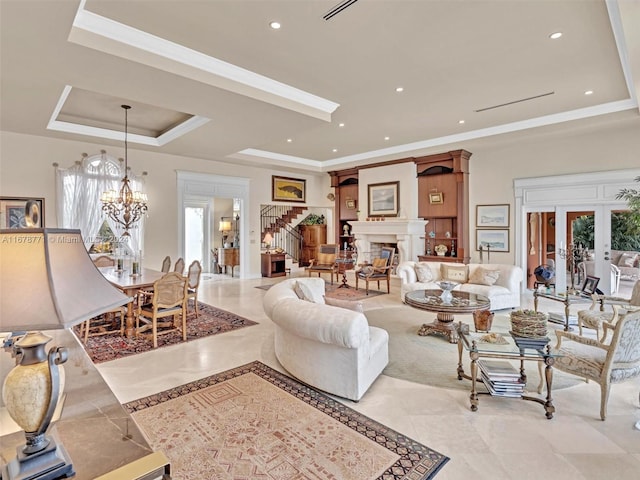 449 Isle Of Palms Dr, Fort Lauderdale, FL 33301 - living area with plenty of natural light, recessed lighting, a tray ceiling, and french doors