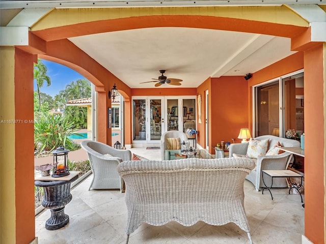 449 Isle Of Palms Dr, Fort Lauderdale, FL 33301 - view of patio with french doors, a ceiling fan, and outdoor lounge area