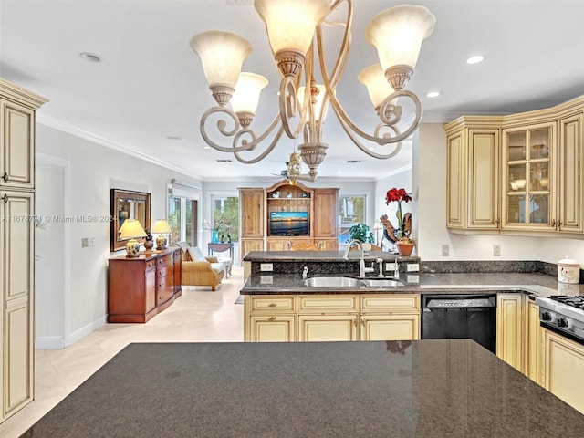 449 Isle Of Palms Dr, Fort Lauderdale, FL 33301 - kitchen with open floor plan, a sink, cream cabinetry, and dishwasher