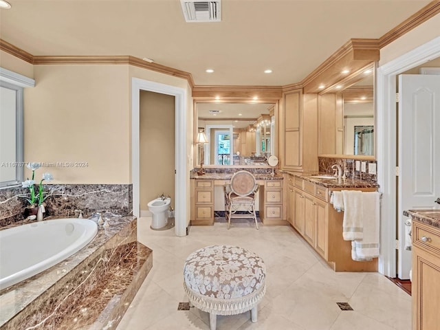 449 Isle Of Palms Dr, Fort Lauderdale, FL 33301 - full bath featuring visible vents, ornamental molding, a bidet, and a garden tub