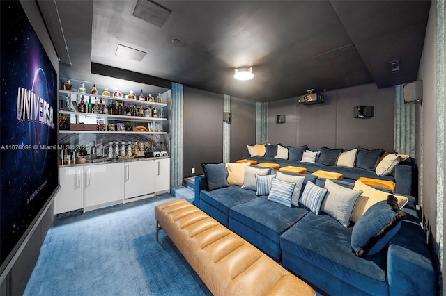 cinema featuring carpet and indoor wet bar