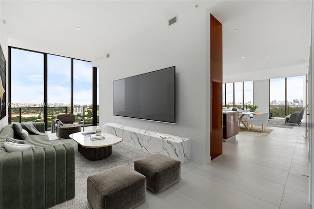 living room with expansive windows