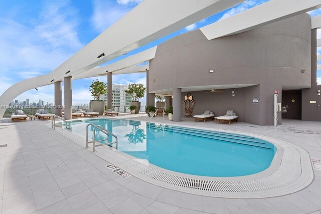 view of swimming pool featuring a patio area