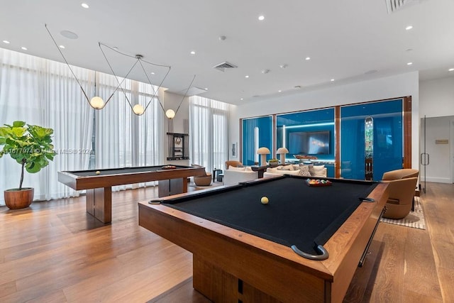 playroom featuring light hardwood / wood-style floors and billiards