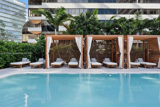 view of swimming pool featuring a patio area