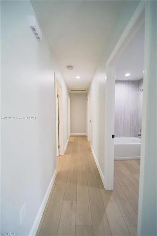 hall with light hardwood / wood-style flooring