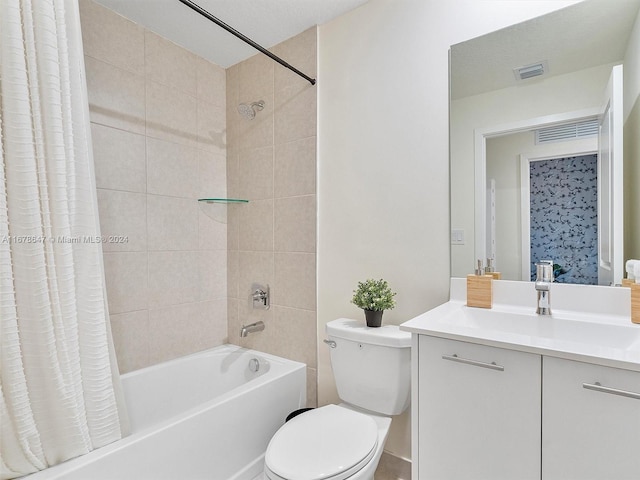 full bathroom featuring vanity, toilet, and shower / bath combo with shower curtain