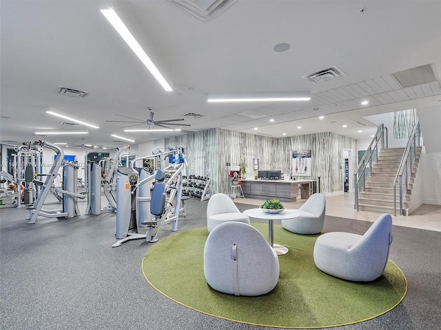 gym featuring ceiling fan