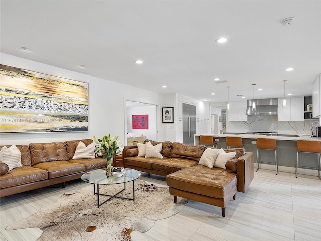 view of tiled living room