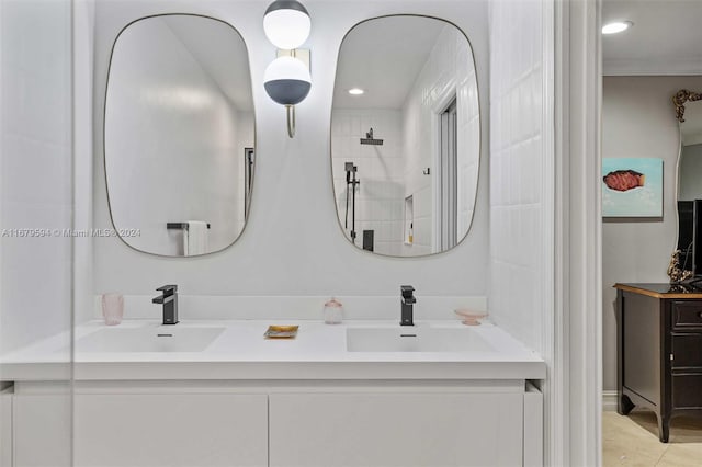 bathroom with vanity and tile patterned floors