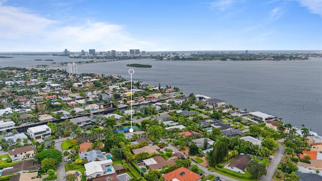 aerial view featuring a water view