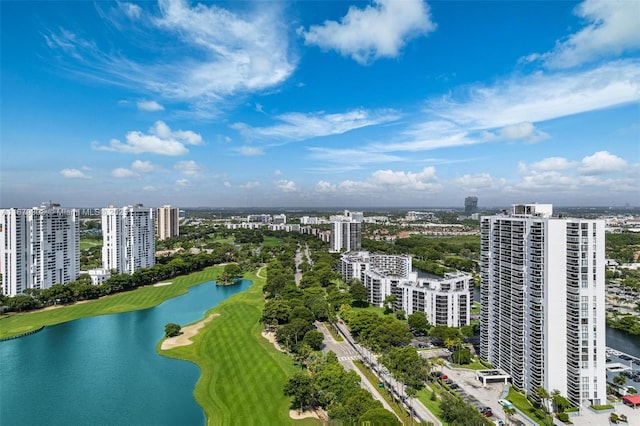 aerial view with a water view and a city view