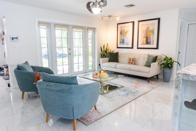 living room with french doors