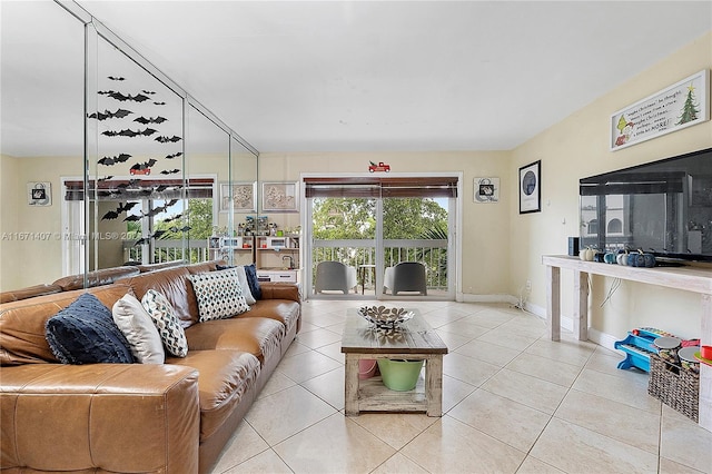 living room featuring light tile patterned flooring