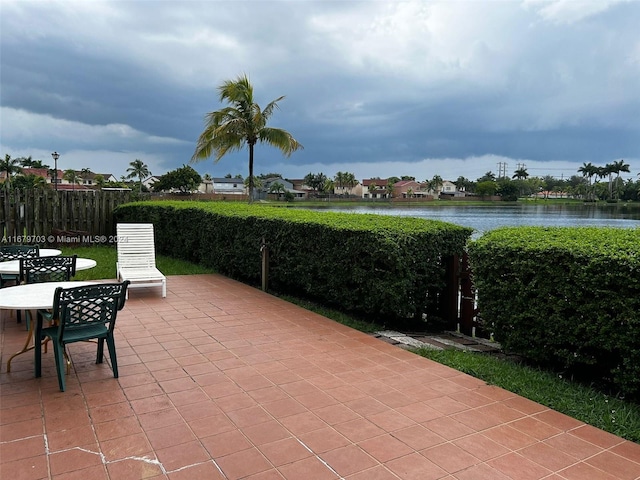 view of patio / terrace with a water view