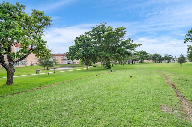 view of yard with a water view