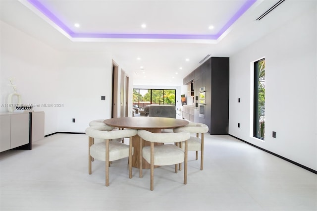 dining area featuring a raised ceiling