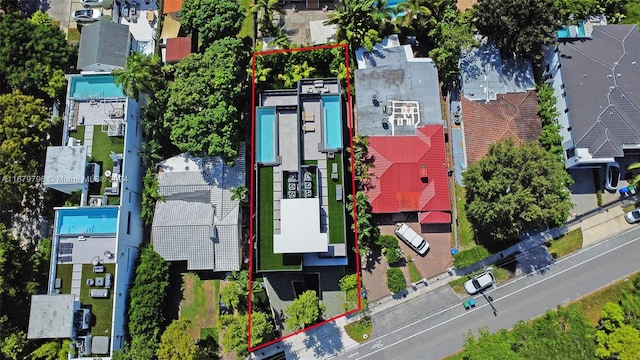 420 SW 15th Rd, Miami, FL 33129 - aerial perspective of suburban area featuring property parcel outlined