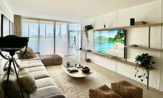 living room with floor to ceiling windows