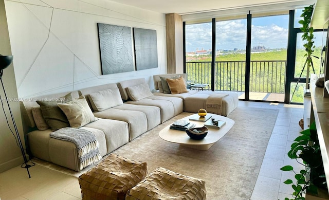 living room with floor to ceiling windows