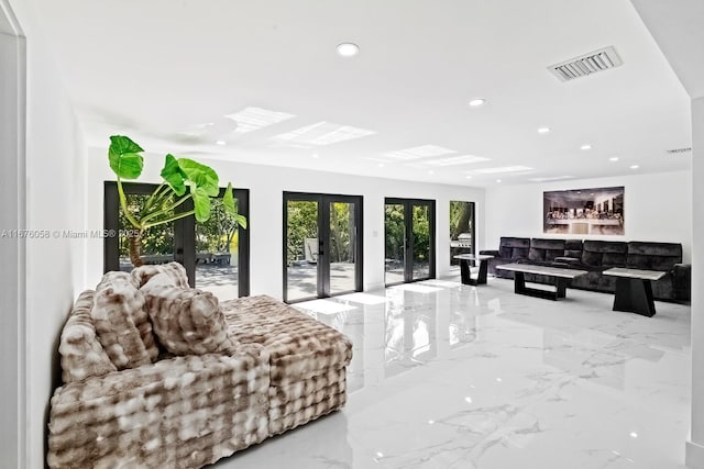 2340 NE 194th St, Miami, FL 33180 - bedroom with marble tiled flooring, recessed lighting, access to outside, and french doors