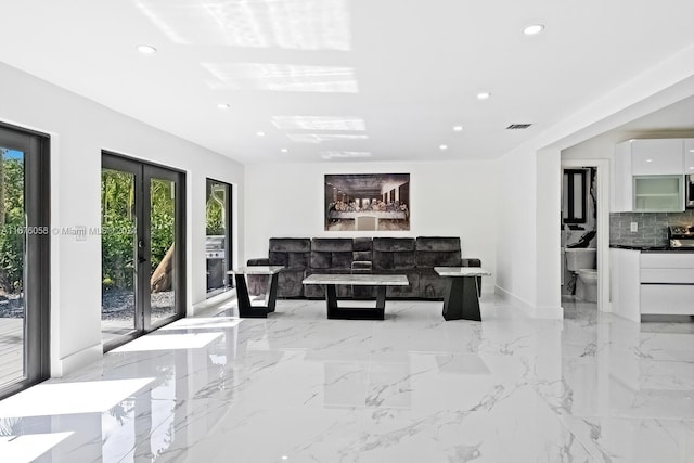 living room featuring french doors