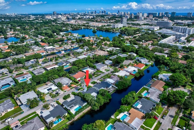 2340 NE 194th St, Miami, FL 33180 - aerial view of property and surrounding area with city skyline and a large body of water