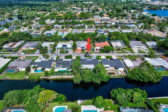 bird's eye view featuring a water view