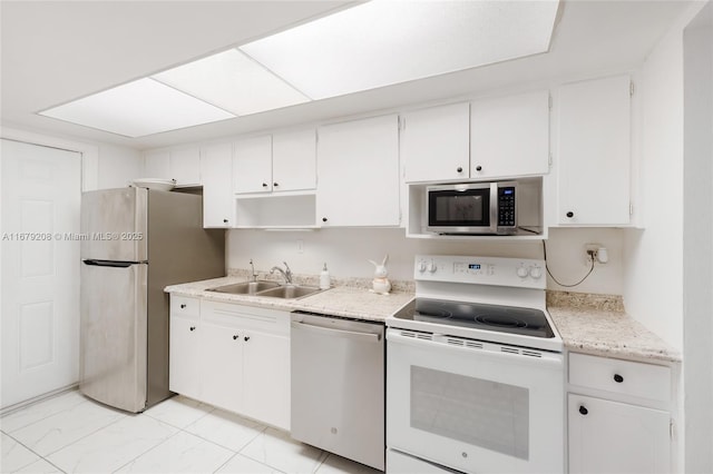 kitchen with sink, white cabinets, and appliances with stainless steel finishes