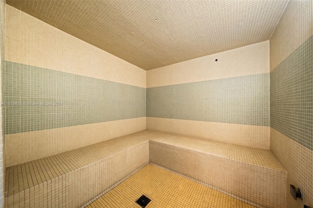 view of sauna with tile patterned flooring