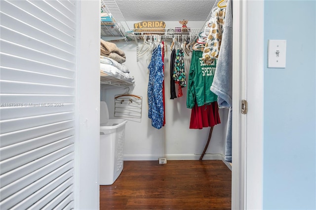 spacious closet featuring dark hardwood / wood-style floors